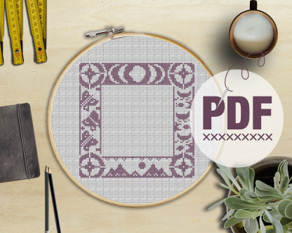 Cross Stitch Sampler Adventure Border (with Moon Phases, Mountains, Butterflies, Canoes & Fish)