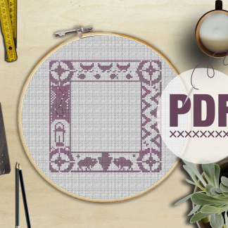 Cross Stitch Sampler Adventure Border (with Bison/Buffalo, NPS Arrowhead, Canoe, Big Dipper, Tents)