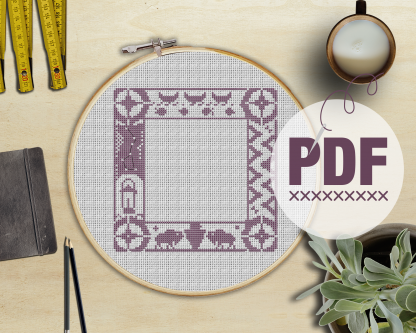 Cross Stitch Sampler Adventure Border (with Bison/Buffalo, NPS Arrowhead, Canoe, Big Dipper, Tents)
