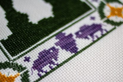 Cross Stitch Sampler Adventure Border (with Bison/Buffalo, NPS Arrowhead, Canoe, Big Dipper, Tents, Trees,  Butterflies, Mountains) - Image 4