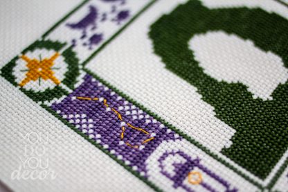 Cross Stitch Sampler Adventure Border (with Bison/Buffalo, NPS Arrowhead, Canoe, Big Dipper, Tents, Trees,  Butterflies, Mountains) - Image 6