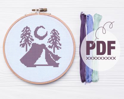Tent  / Camping Monochrome Cross Stitch Pattern