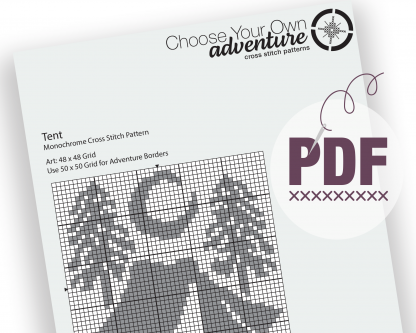 Tent  / Camping Monochrome Cross Stitch Pattern - Image 2